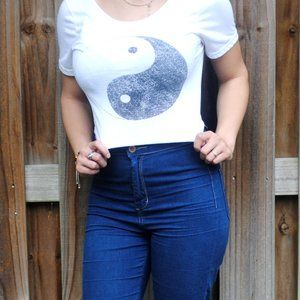 White Yin- Yang Crop Top